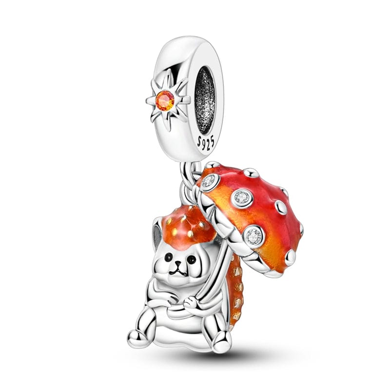 Charm Pendant Hérisson au Parapluie Champignon Rouge