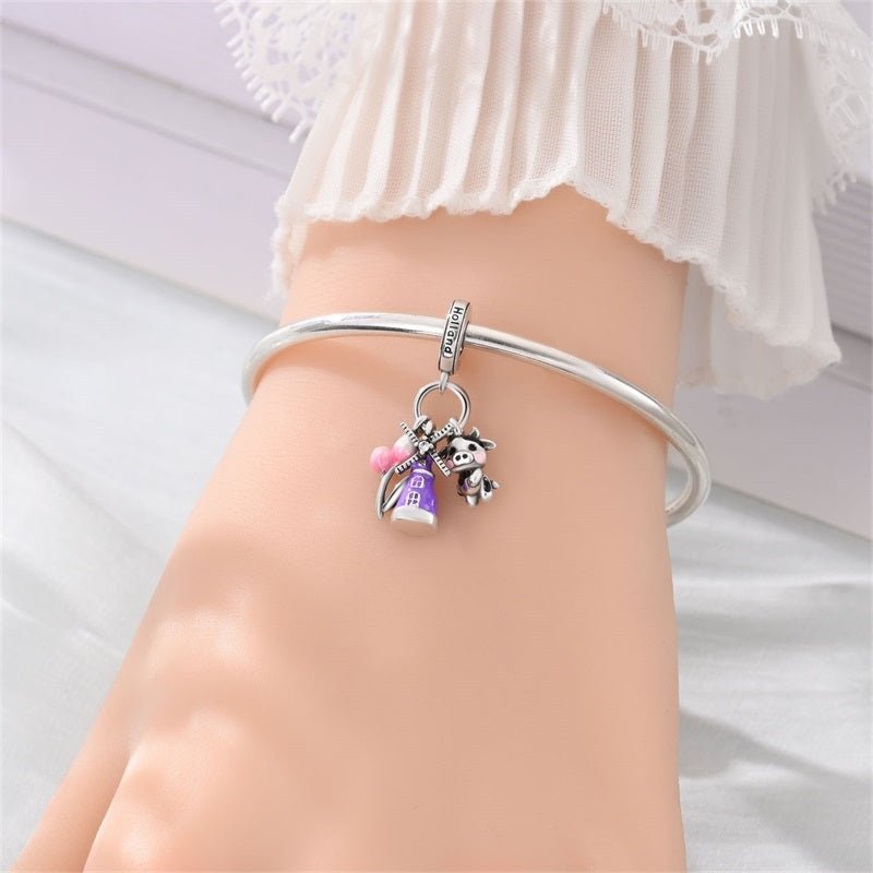 Charm Pendant Hollande Moulin, Tulipes et Vache