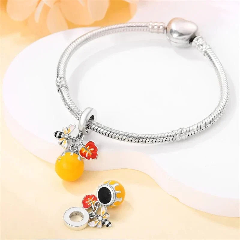 Charm Automne Pot de Miel, Abeille et Feuille Orange