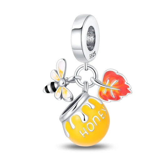 Charm Automne Pot de Miel, Abeille et Feuille Orange