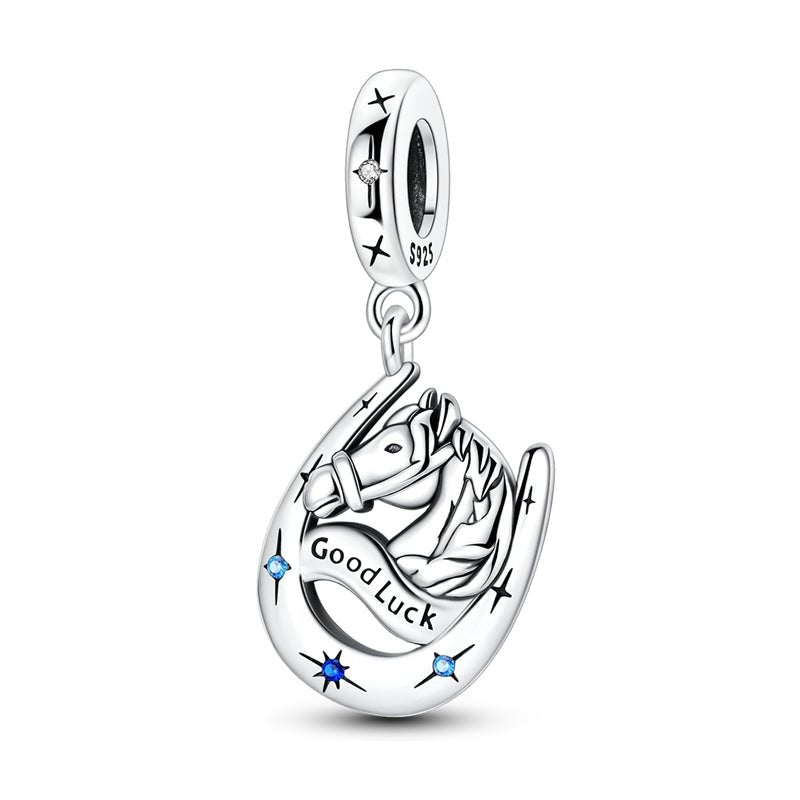 Charm Pendant Cheval et Fer à Cheval Porte-Bonheur