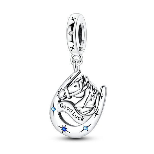 Charm Pendant Cheval et Fer à Cheval Porte-Bonheur