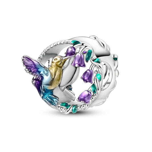 Charm Colibri et Fleur Violette