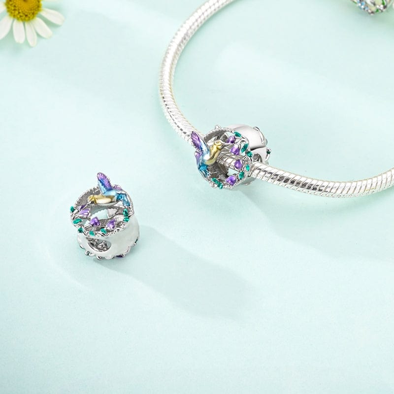 Charm Colibri et Fleur Violette