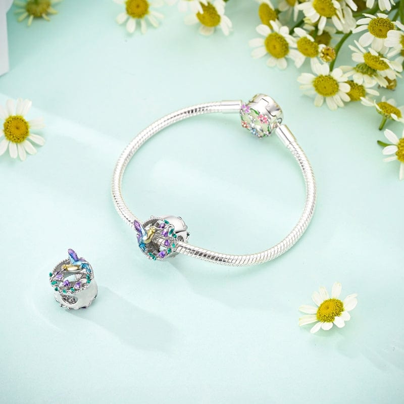 Charm Colibri et Fleur Violette