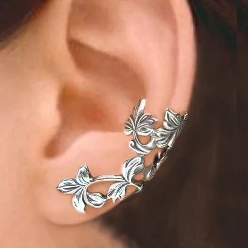Boucles d'Oreilles Vintage Feuille en Argent