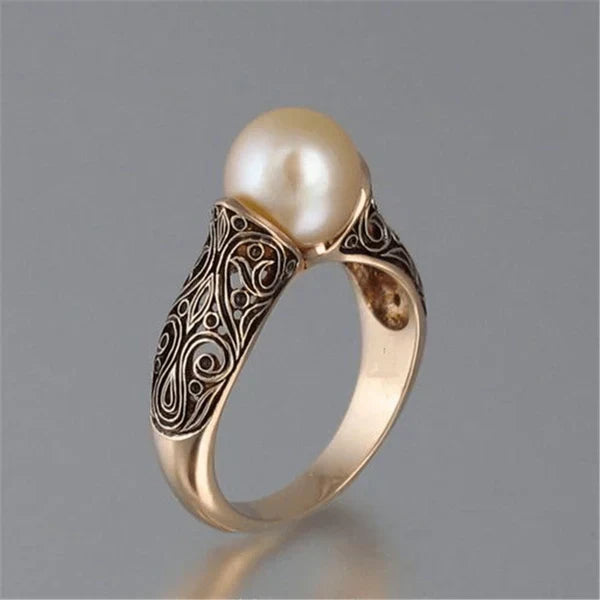 Offre 1+1 : Boucles d'Oreilles Élégantes Perle Dorée + Bague Vintage en Or à Perle Fantaisie