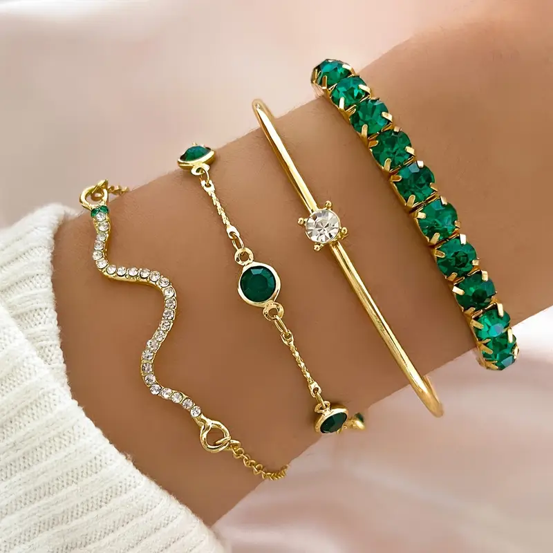 Parure de Bracelets Vintage en Zircon Vert