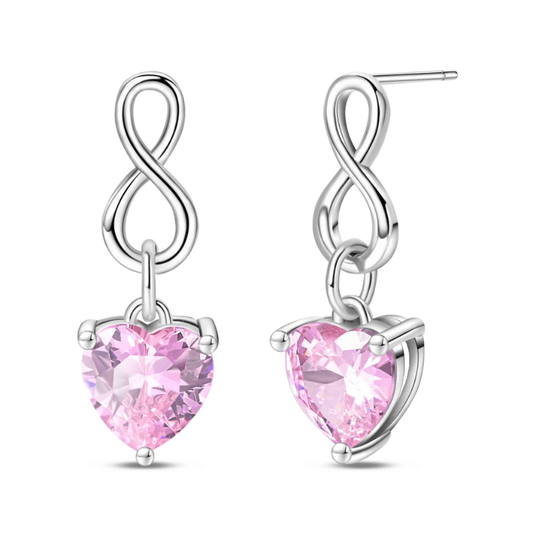 Boucles d'Oreilles Pendantes Infini et Cœur Rose