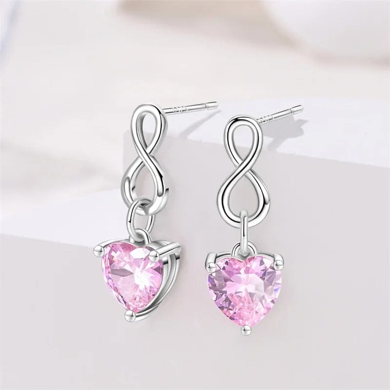Boucles d'Oreilles Pendantes Infini et Cœur Rose