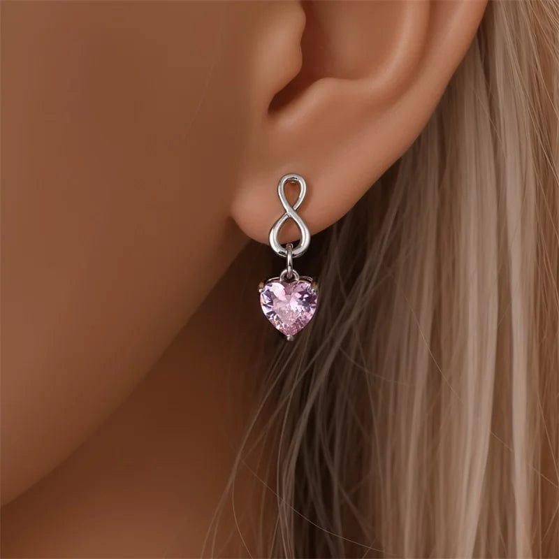 Boucles d'Oreilles Pendantes Infini et Cœur Rose
