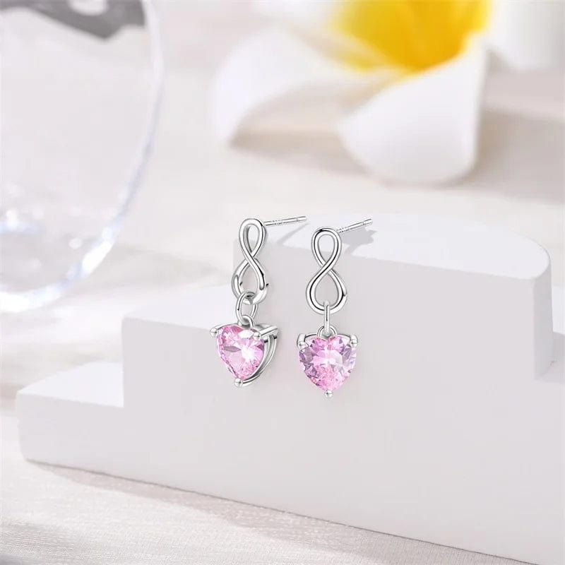 Boucles d'Oreilles Pendantes Infini et Cœur Rose