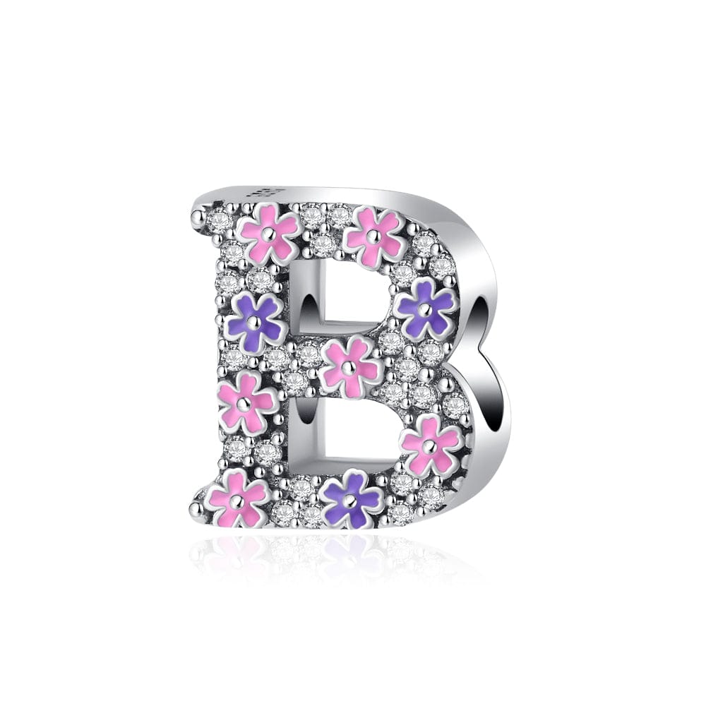 Charm Lettre Fleur Rose et Violette A~Z