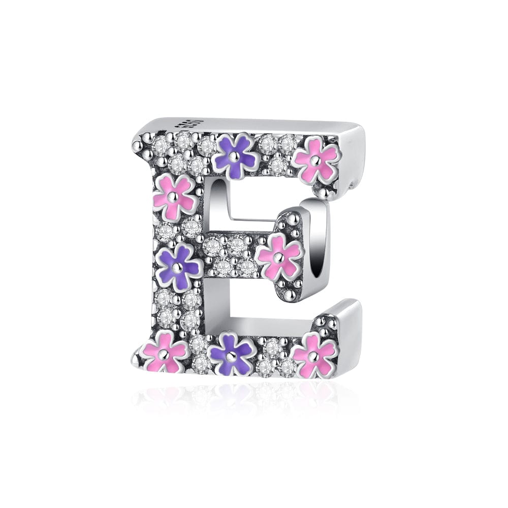 Charm Lettre Fleur Rose et Violette A~Z