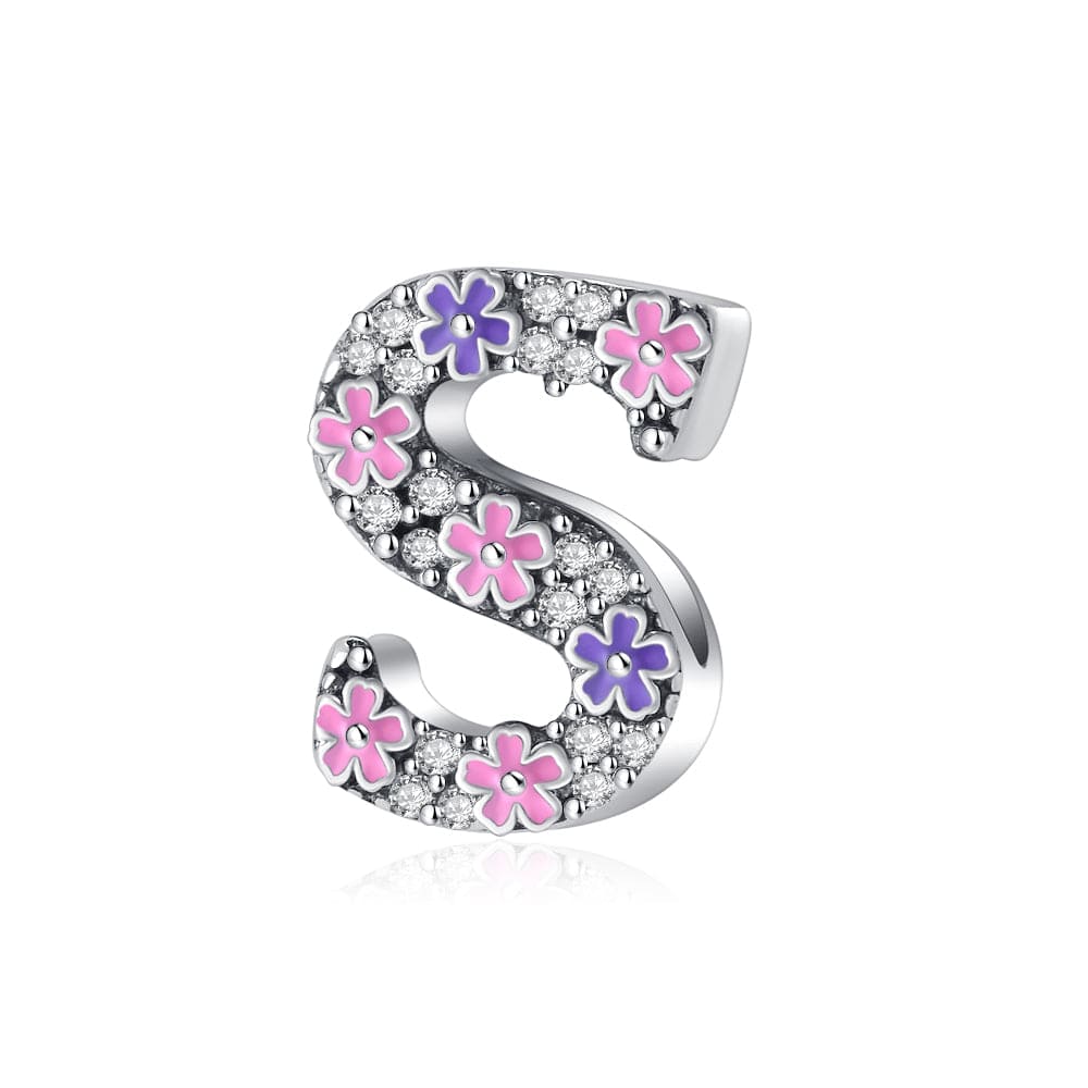 Charm Lettre Fleur Rose et Violette A~Z