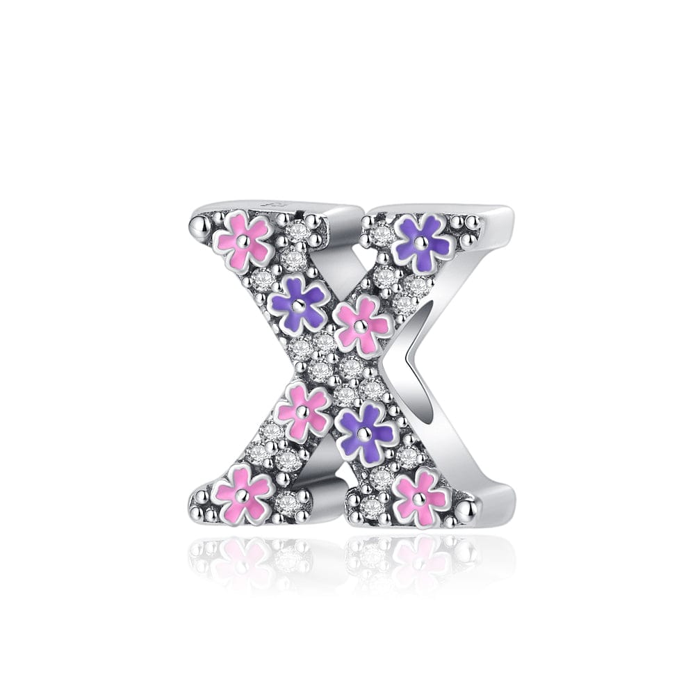 Charm Lettre Fleur Rose et Violette A~Z