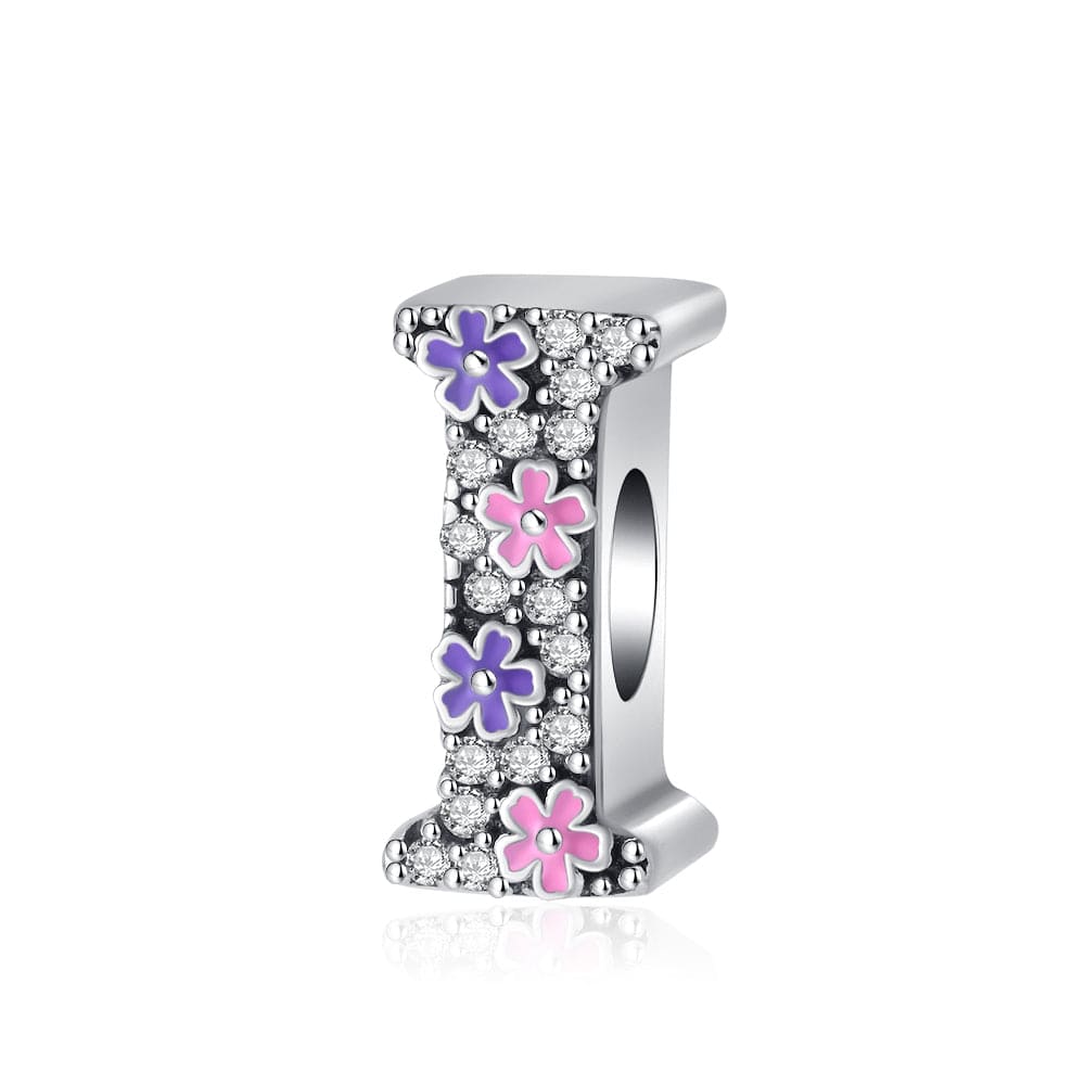 Charm Lettre Fleur Rose et Violette A~Z