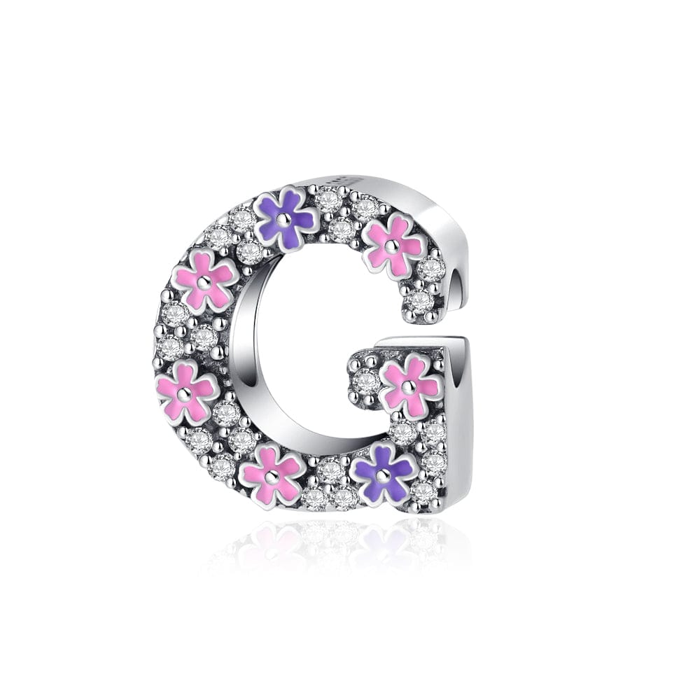 Charm Lettre Fleur Rose et Violette A~Z