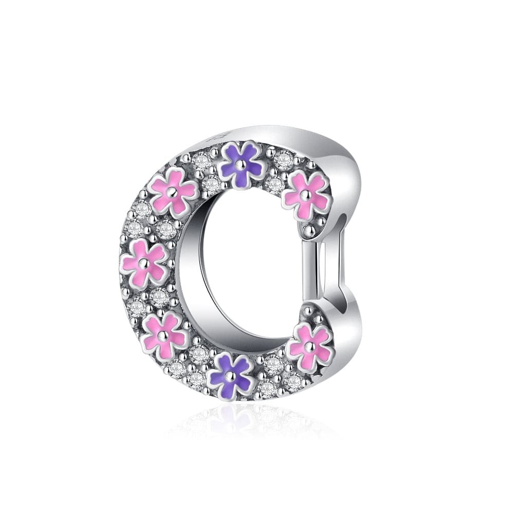 Charm Lettre Fleur Rose et Violette A~Z