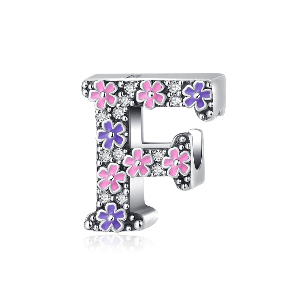 Charm Lettre Fleur Rose et Violette A~Z