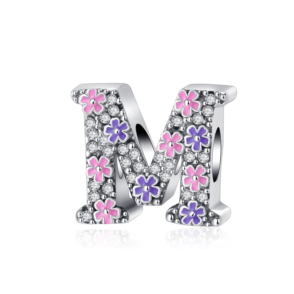 Charm Lettre Fleur Rose et Violette A~Z
