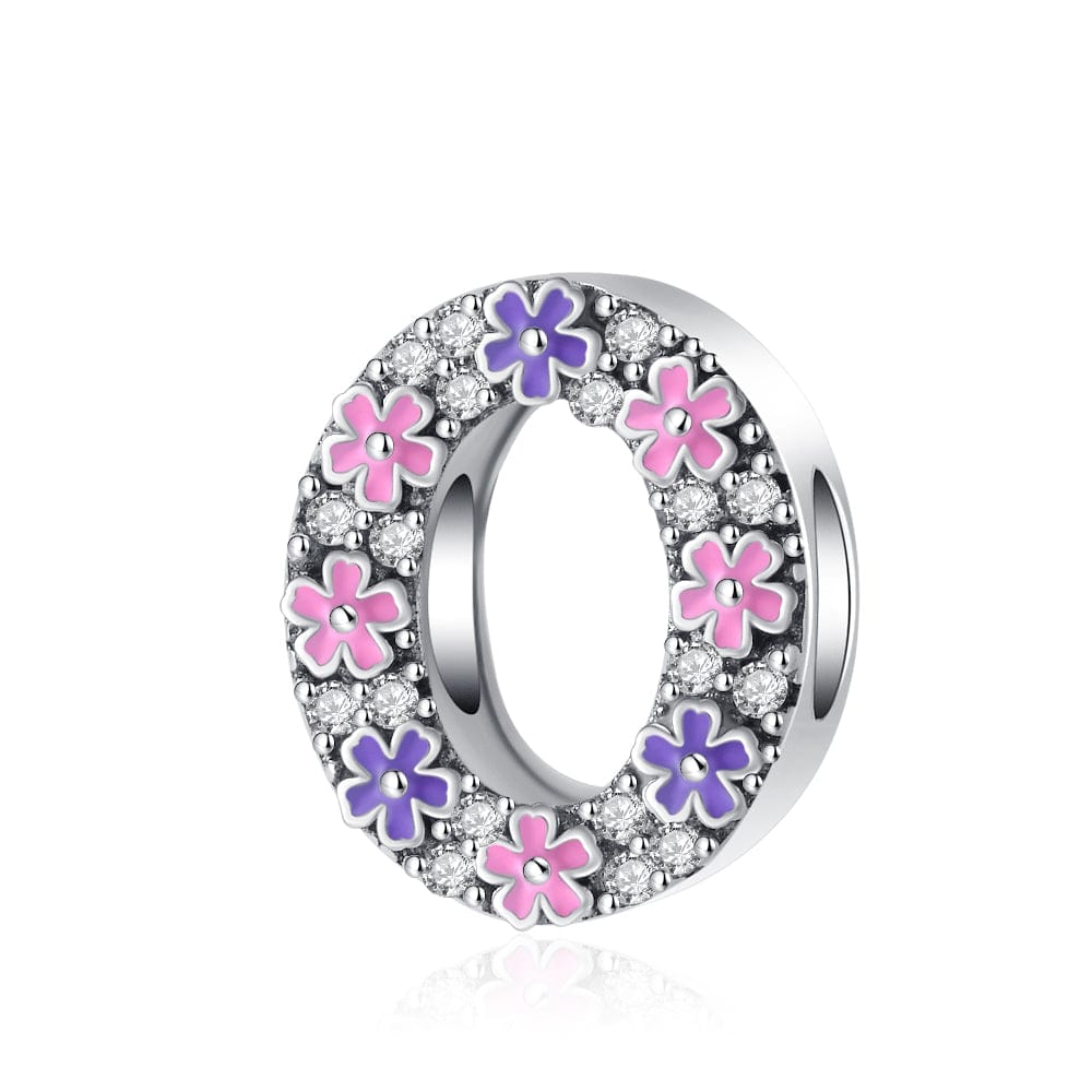 Charm Lettre Fleur Rose et Violette A~Z