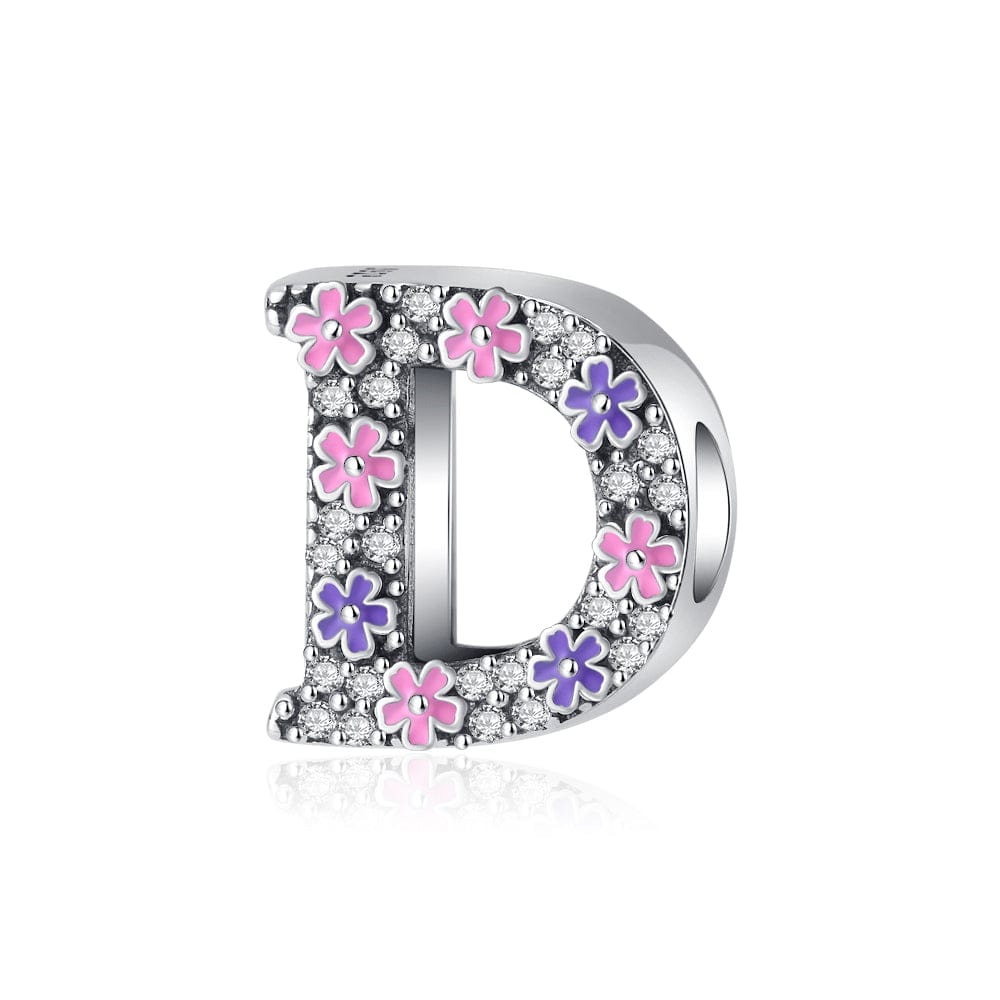 Charm Lettre Fleur Rose et Violette A~Z