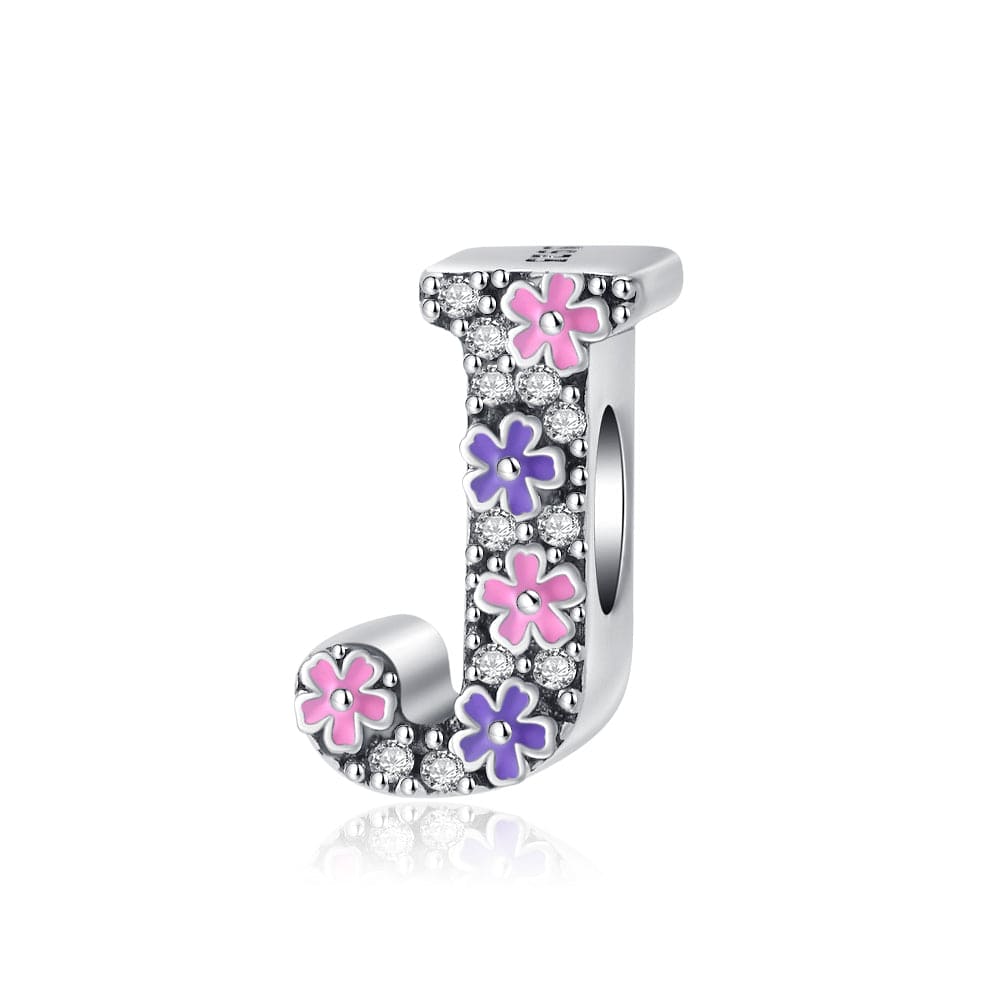 Charm Lettre Fleur Rose et Violette A~Z