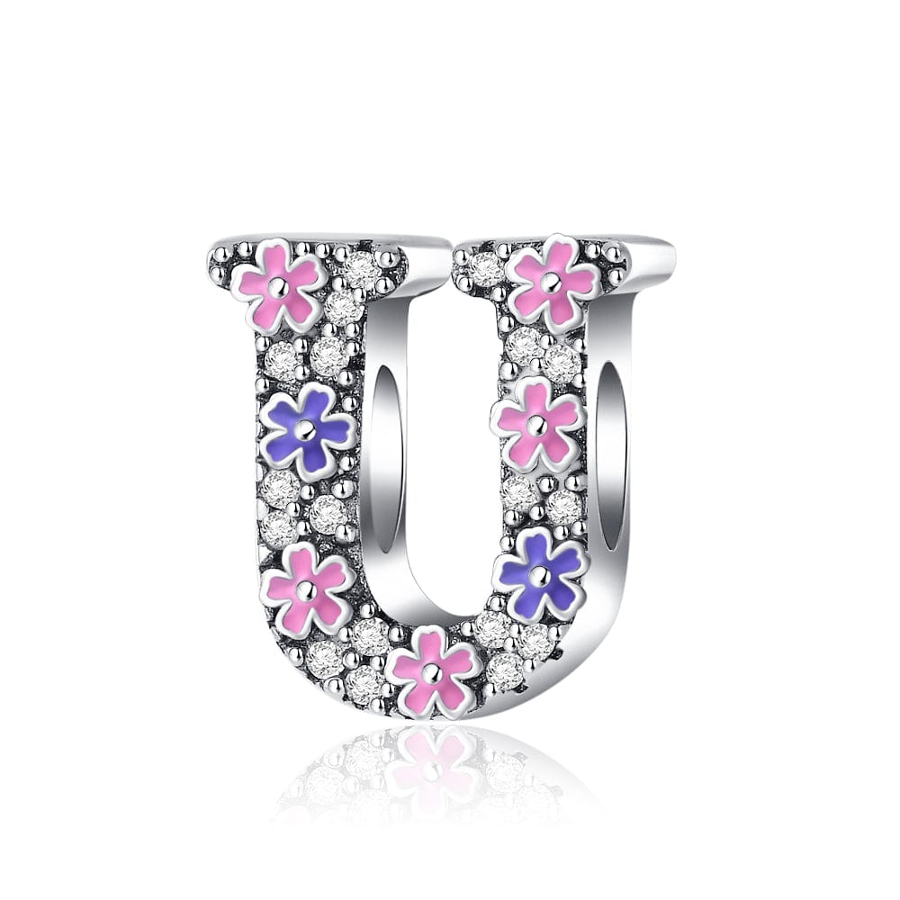 Charm Lettre Fleur Rose et Violette A~Z