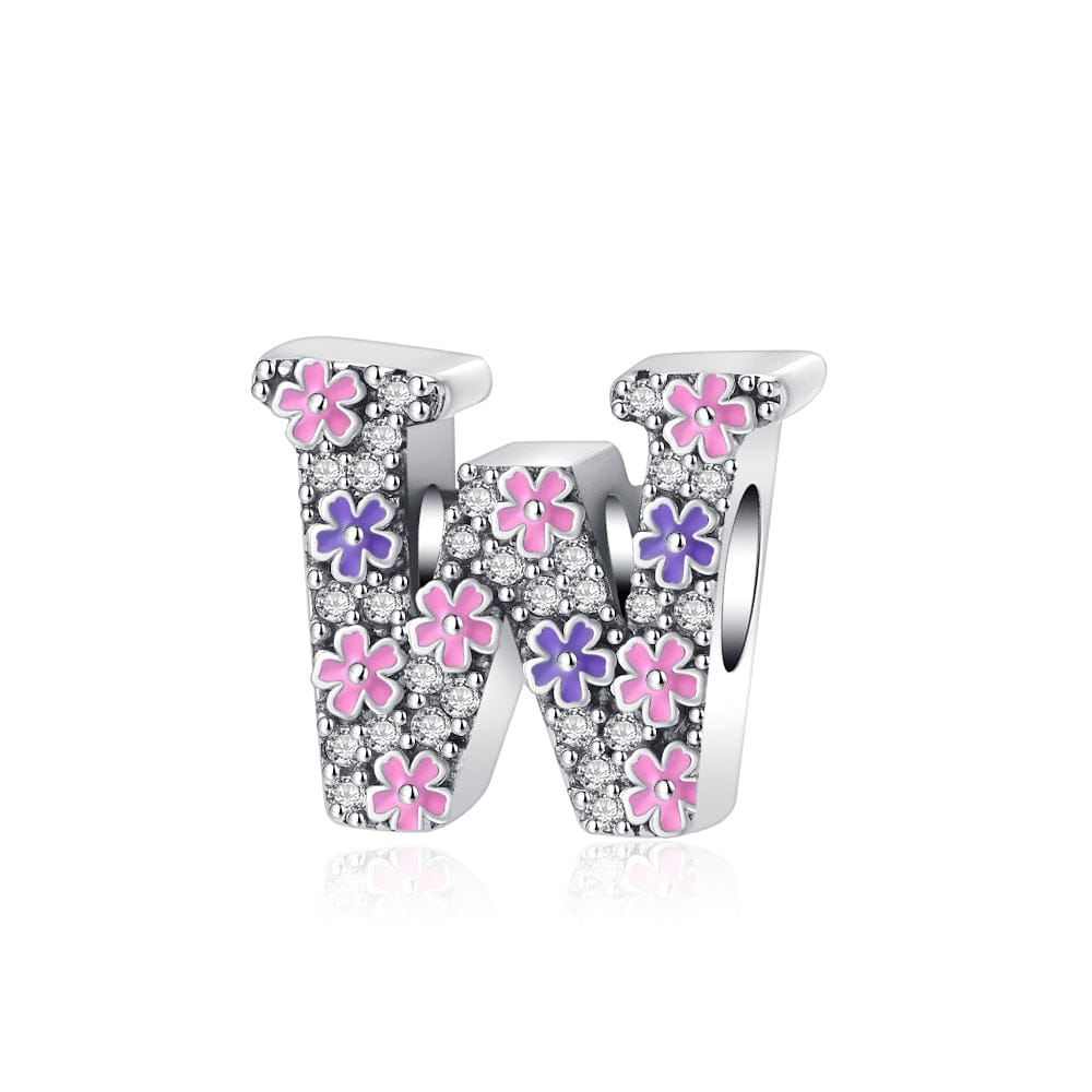 Charm Lettre Fleur Rose et Violette A~Z