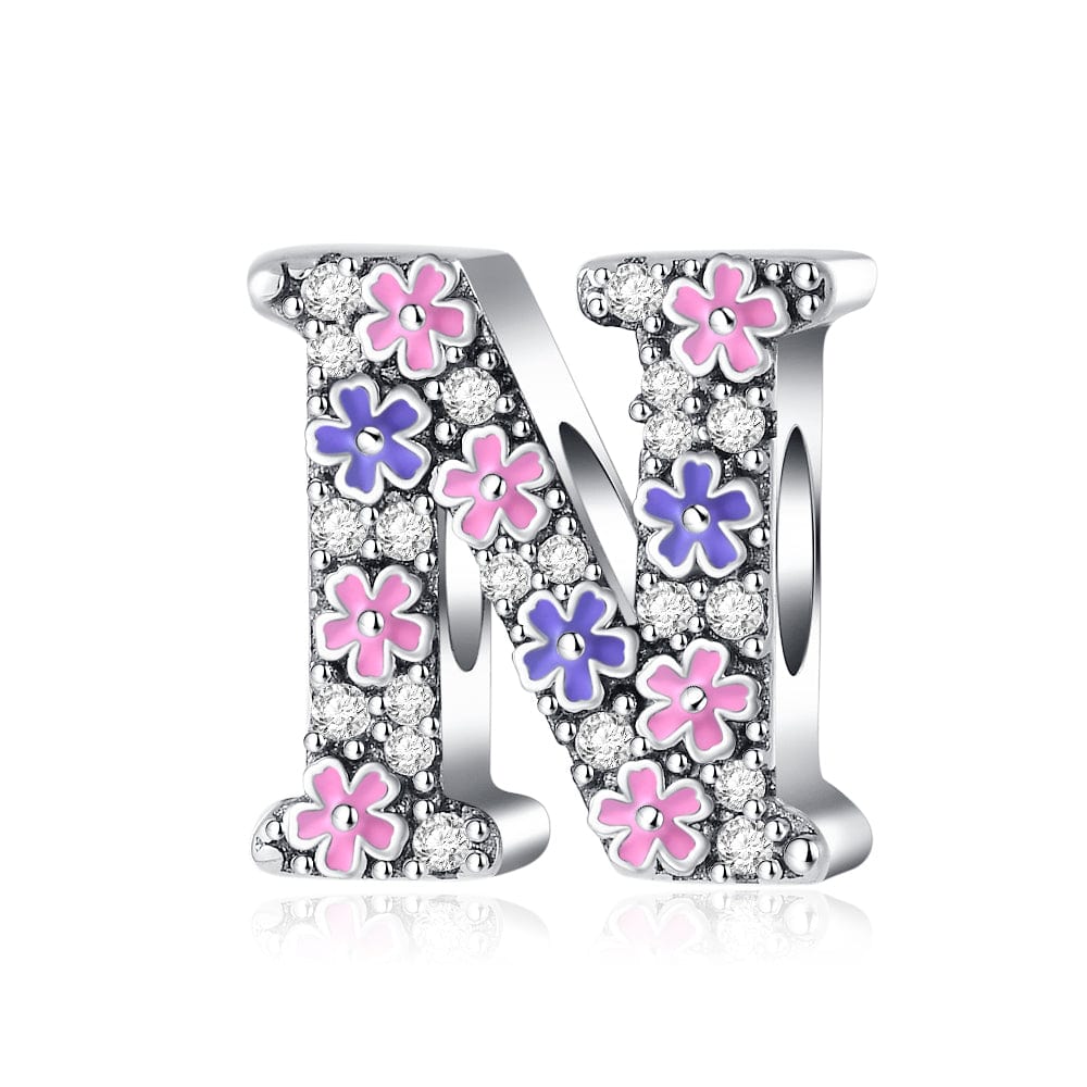 Charm Lettre Fleur Rose et Violette A~Z