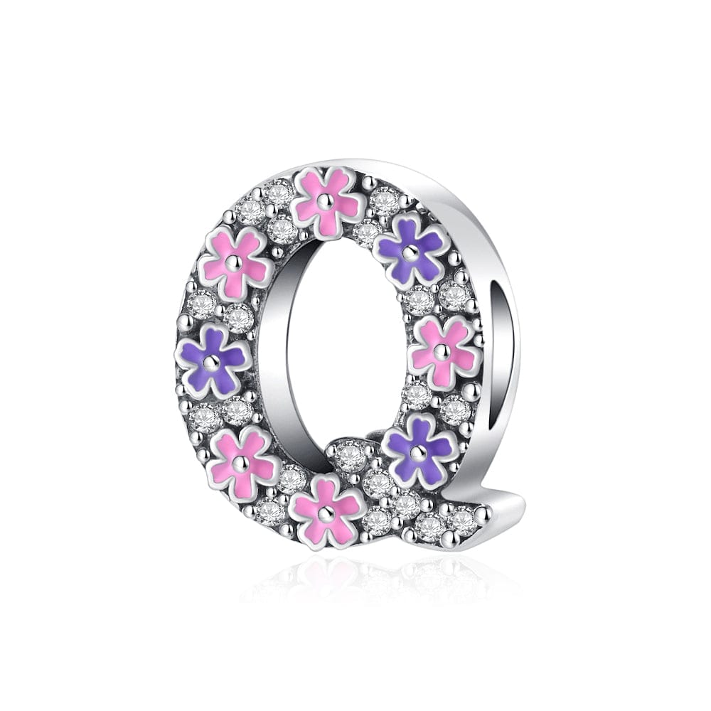 Charm Lettre Fleur Rose et Violette A~Z