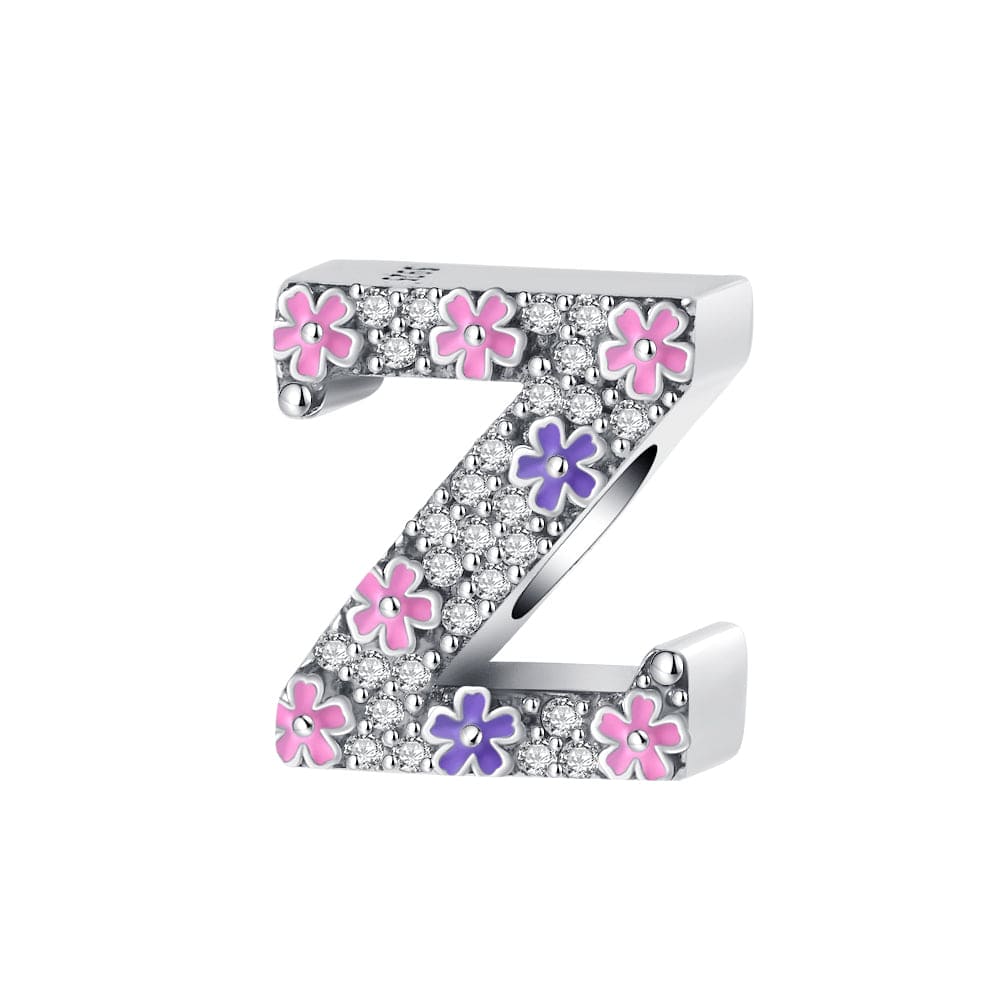 Charm Lettre Fleur Rose et Violette A~Z