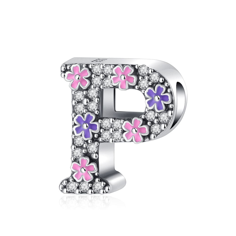 Charm Lettre Fleur Rose et Violette A~Z