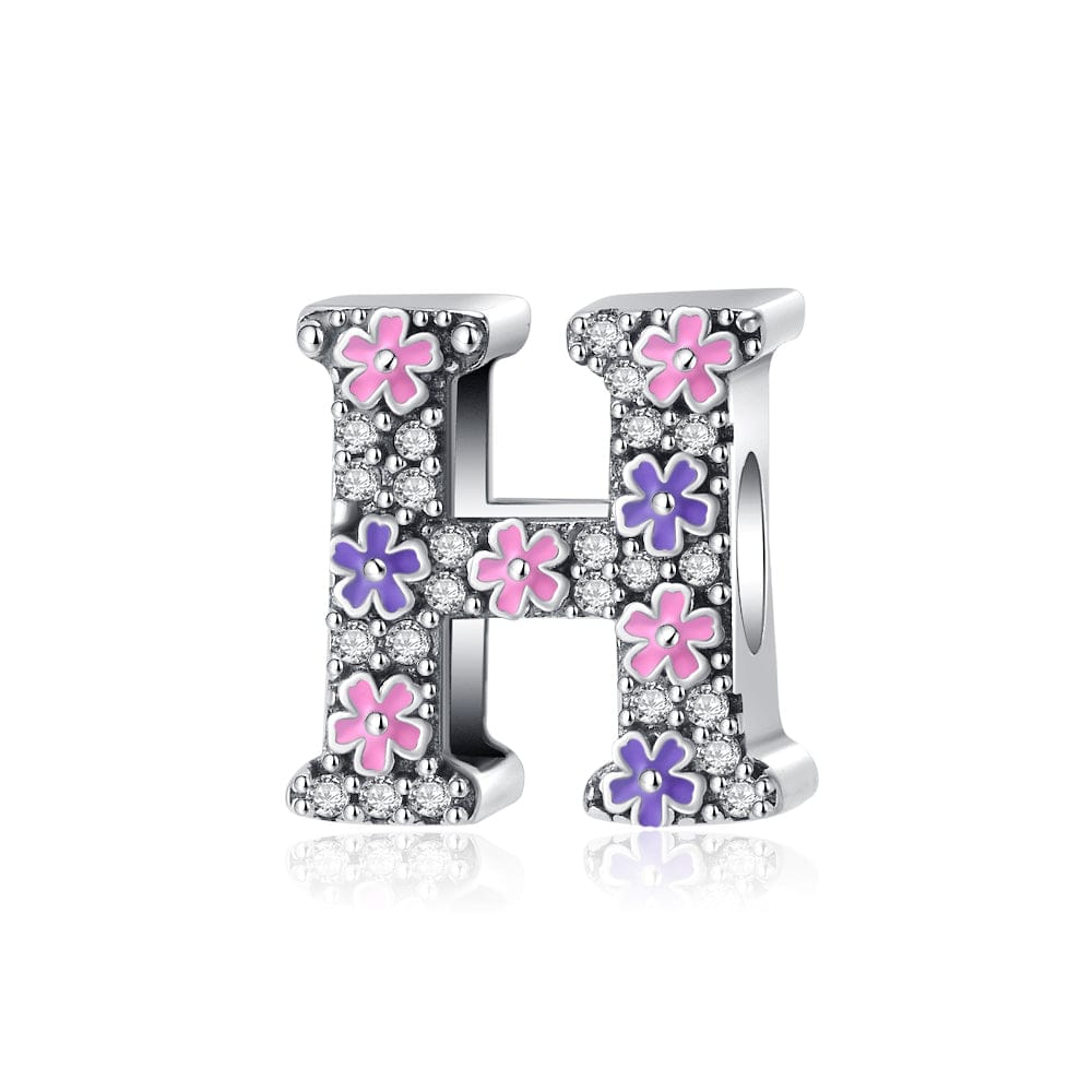 Charm Lettre Fleur Rose et Violette A~Z