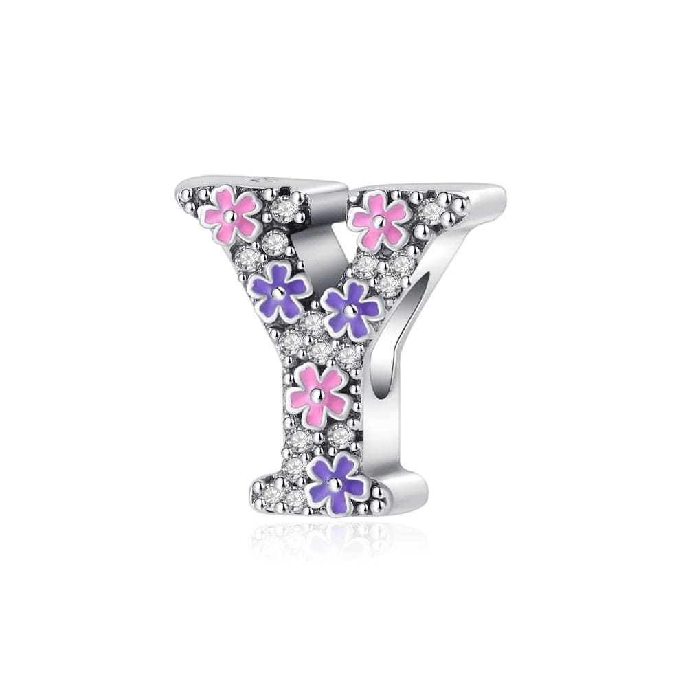 Charm Lettre Fleur Rose et Violette A~Z