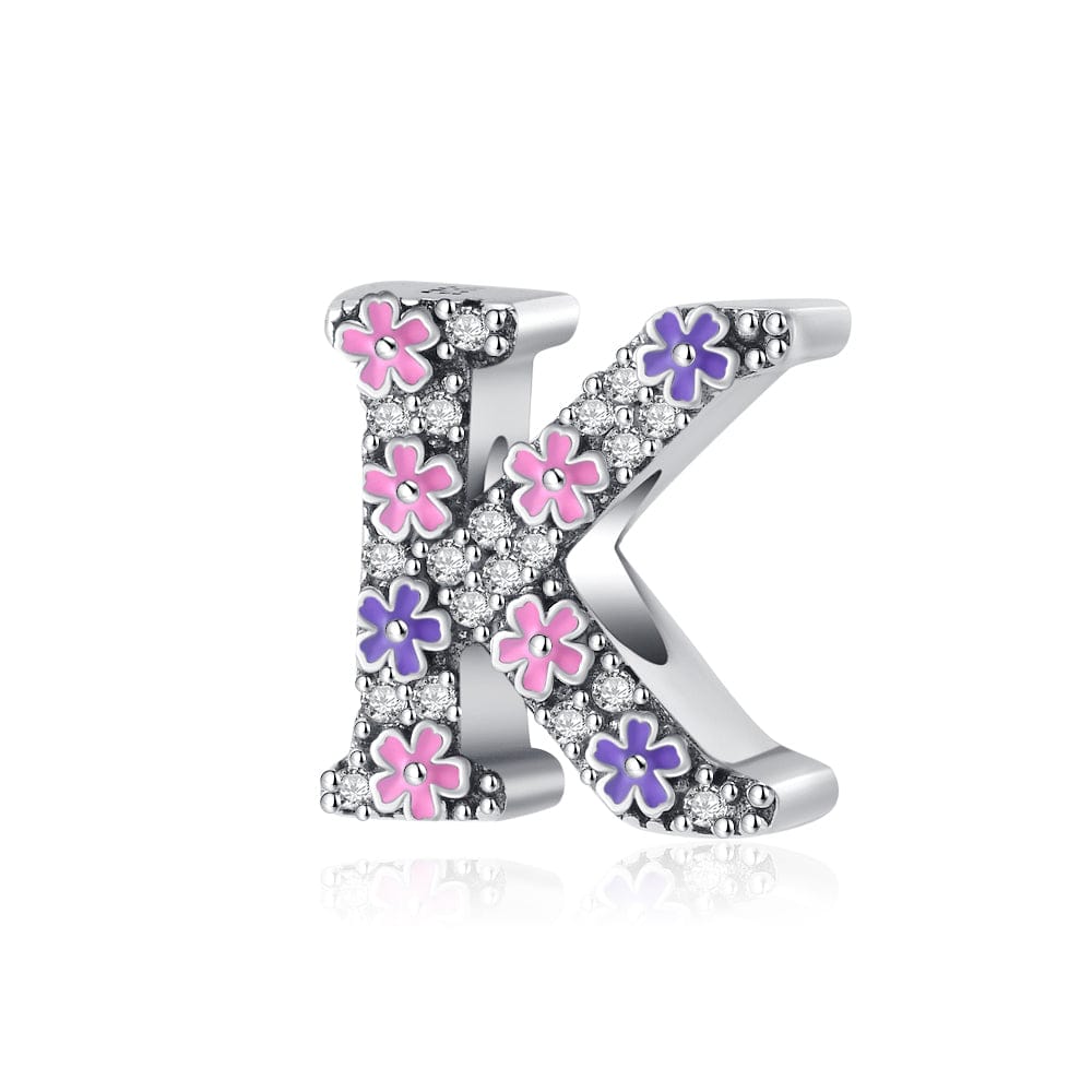 Charm Lettre Fleur Rose et Violette A~Z