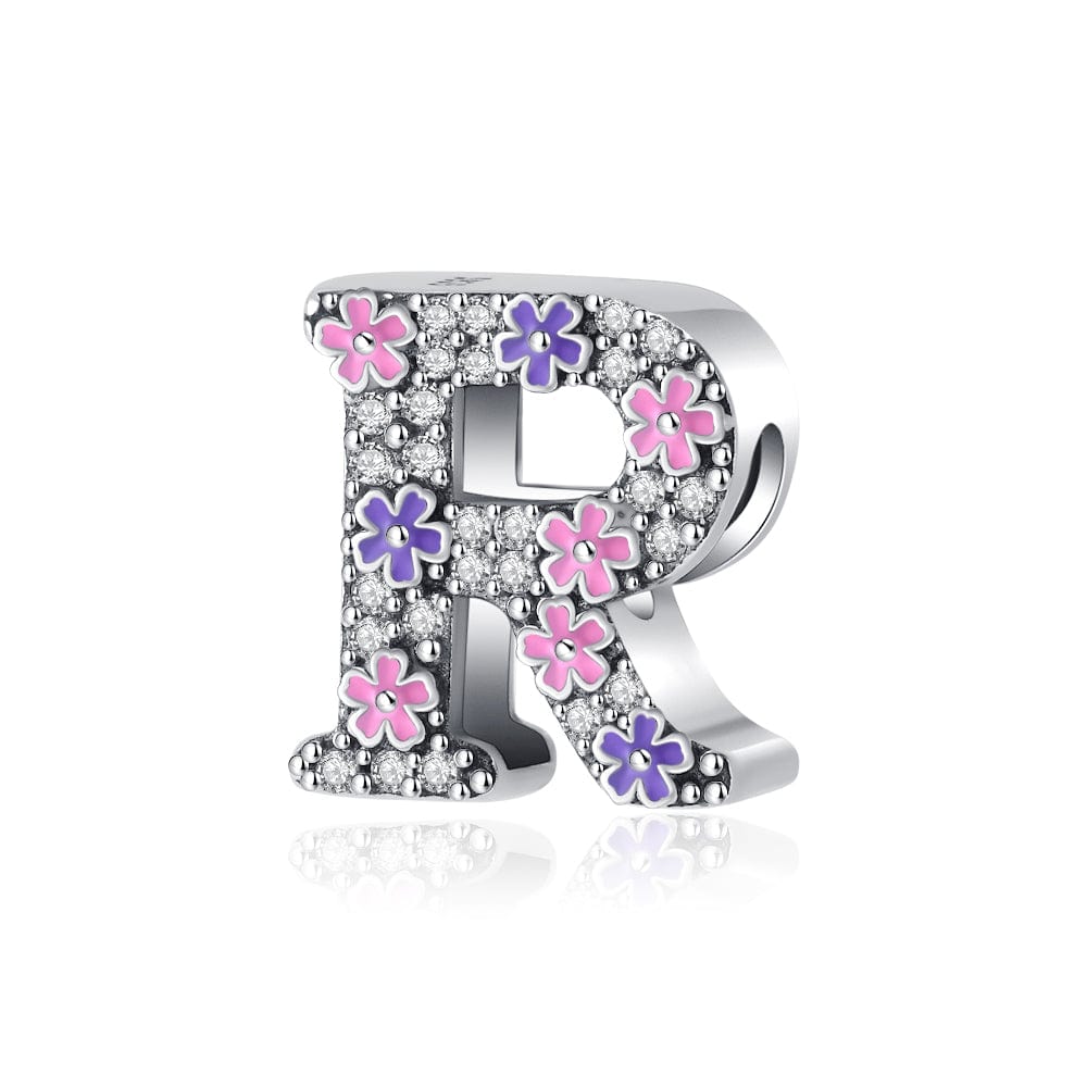 Charm Lettre Fleur Rose et Violette A~Z