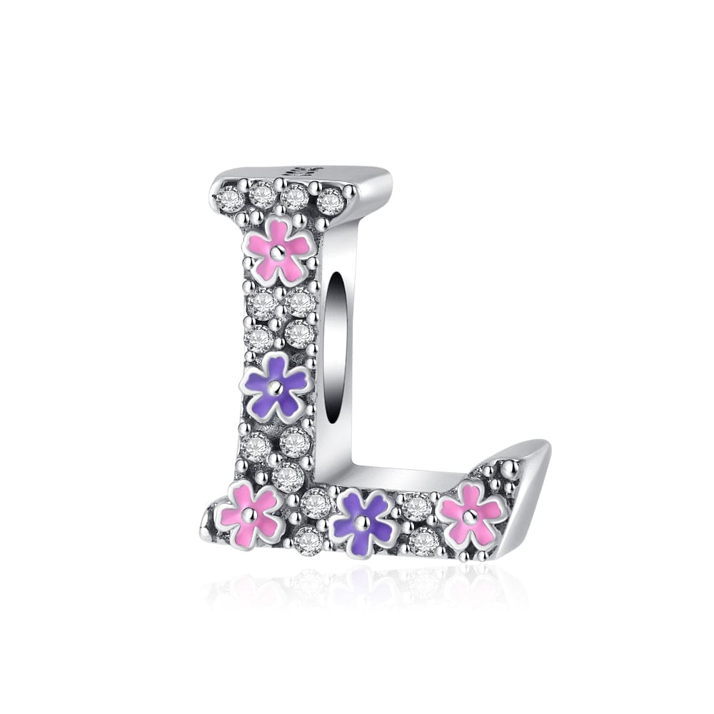 Charm Lettre Fleur Rose et Violette A~Z