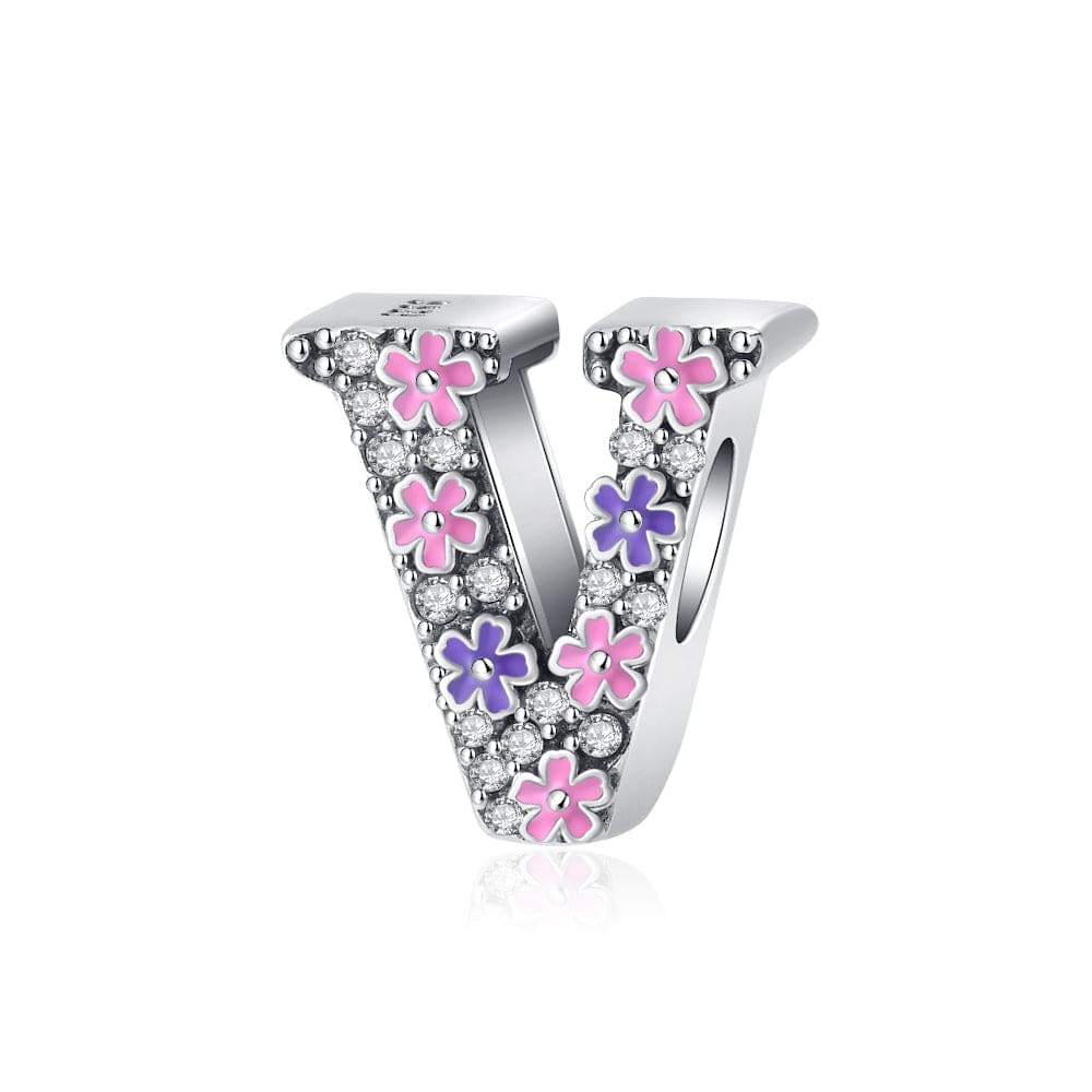 Charm Lettre Fleur Rose et Violette A~Z