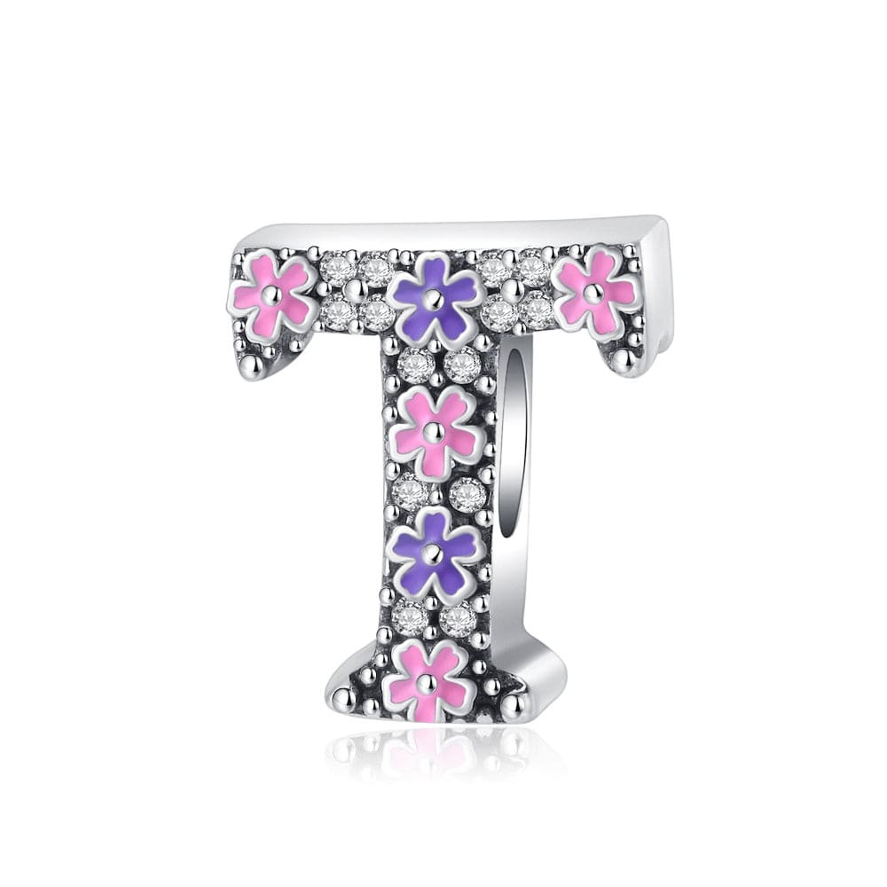 Charm Lettre Fleur Rose et Violette A~Z