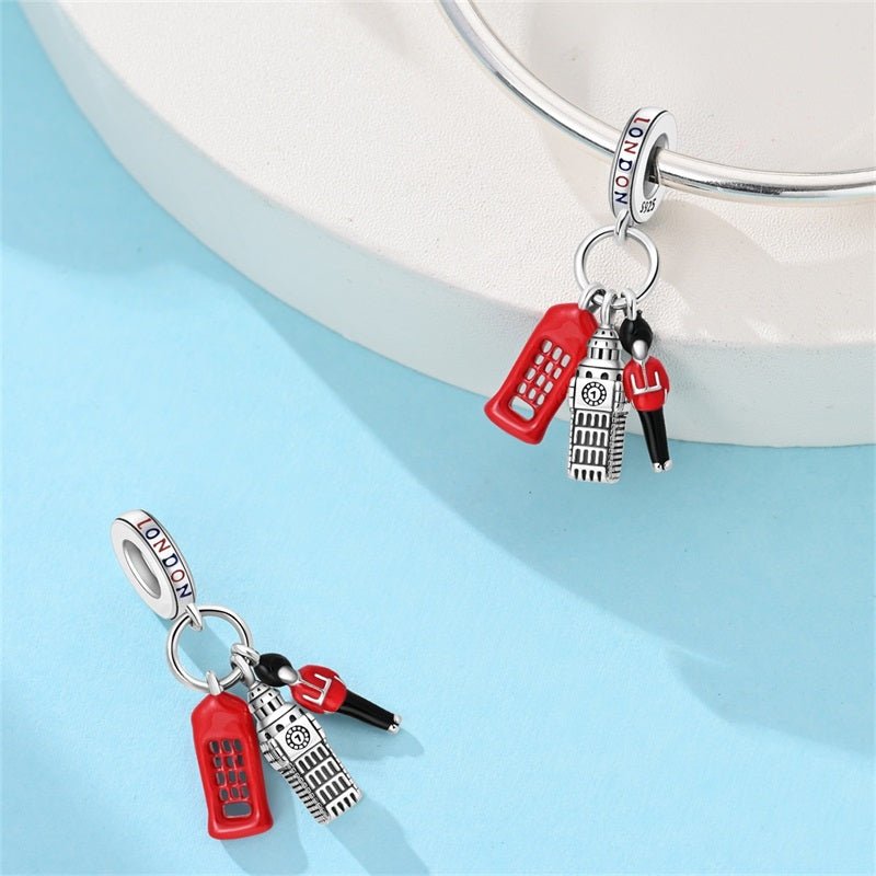 Charm Pendant Londres Big Ben, Cabine Téléphonique et Garde Royal