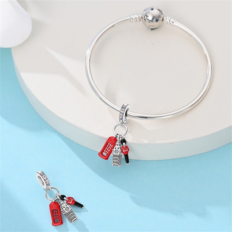 Charm Pendant Londres Big Ben, Cabine Téléphonique et Garde Royal