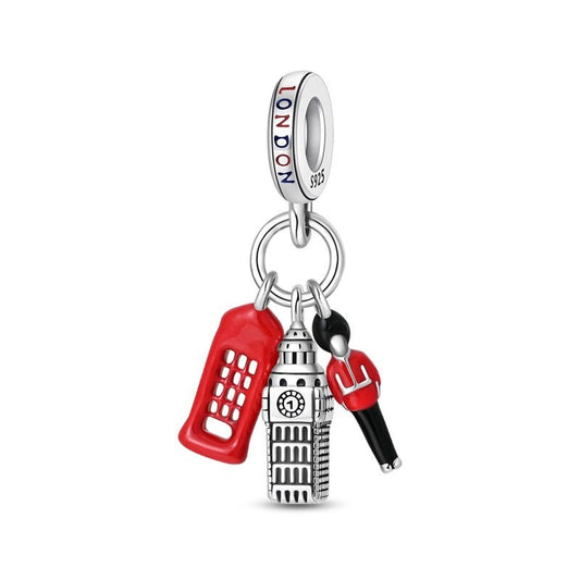 Charm Pendant Londres Big Ben, Cabine Téléphonique et Garde Royal