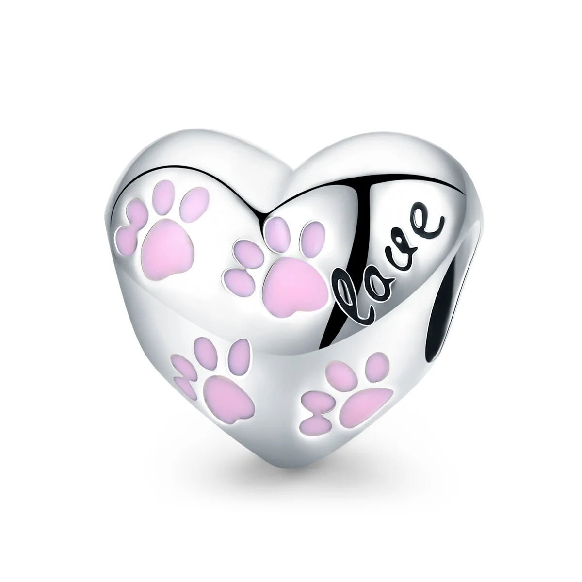 Charm Cœur Love Empreintes de Pattes Roses