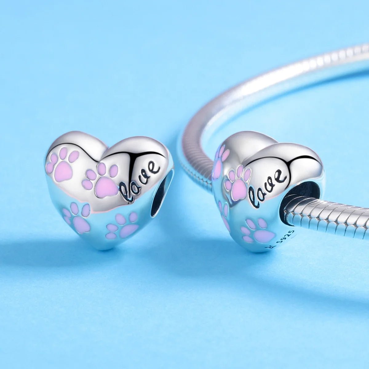 Charm Cœur Love Empreintes de Pattes Roses