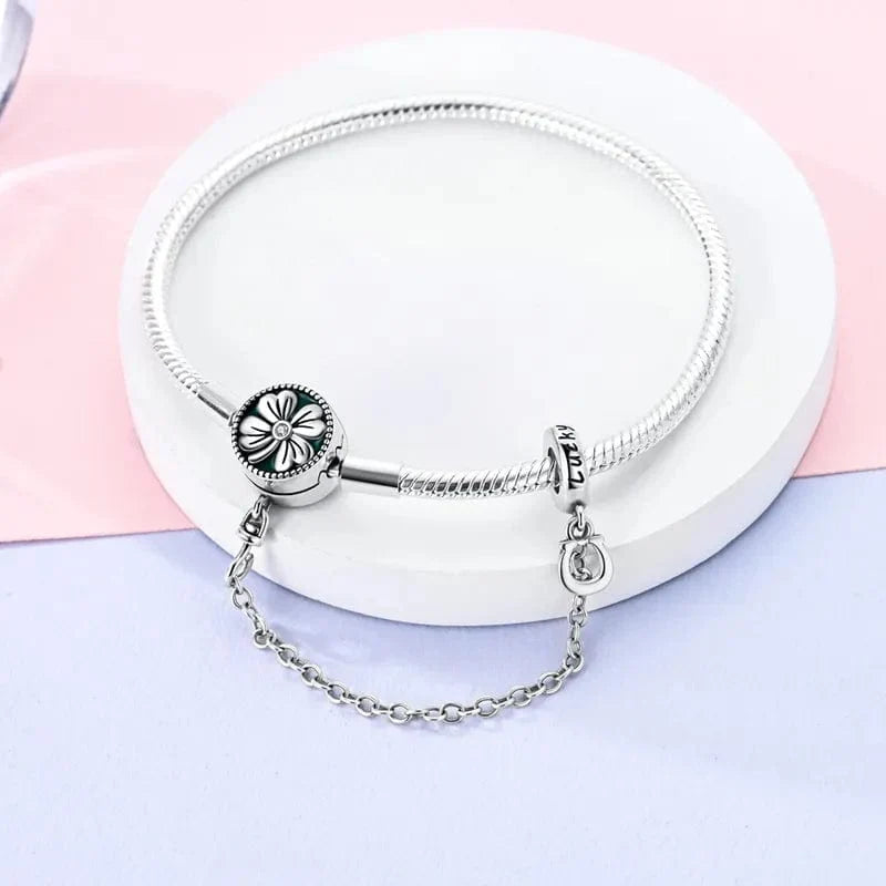 Bracelet Chaîne Serpent Fleur Porte-Bonheur avec Chaîne de Sécurité