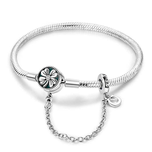 Bracelet Chaîne Serpent Fleur Porte-Bonheur avec Chaîne de Sécurité