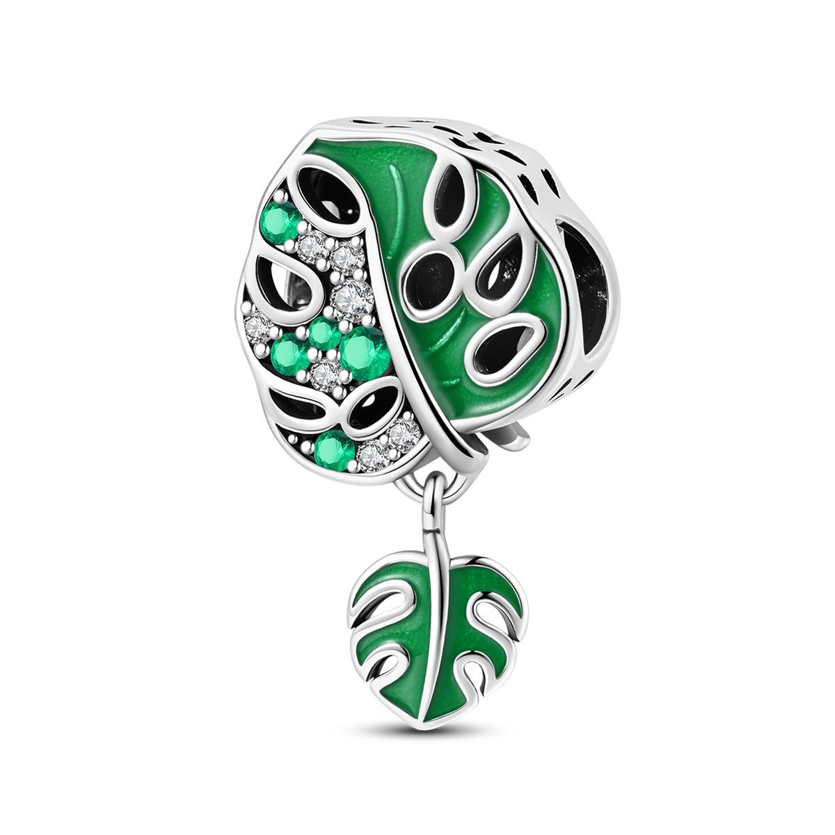Charm Pendant Feuille de Monstera et Cristal Vert