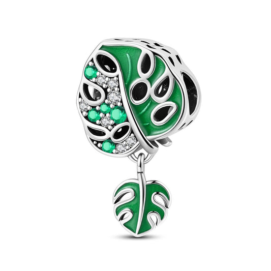 Charm Pendant Feuille de Monstera et Cristal Vert